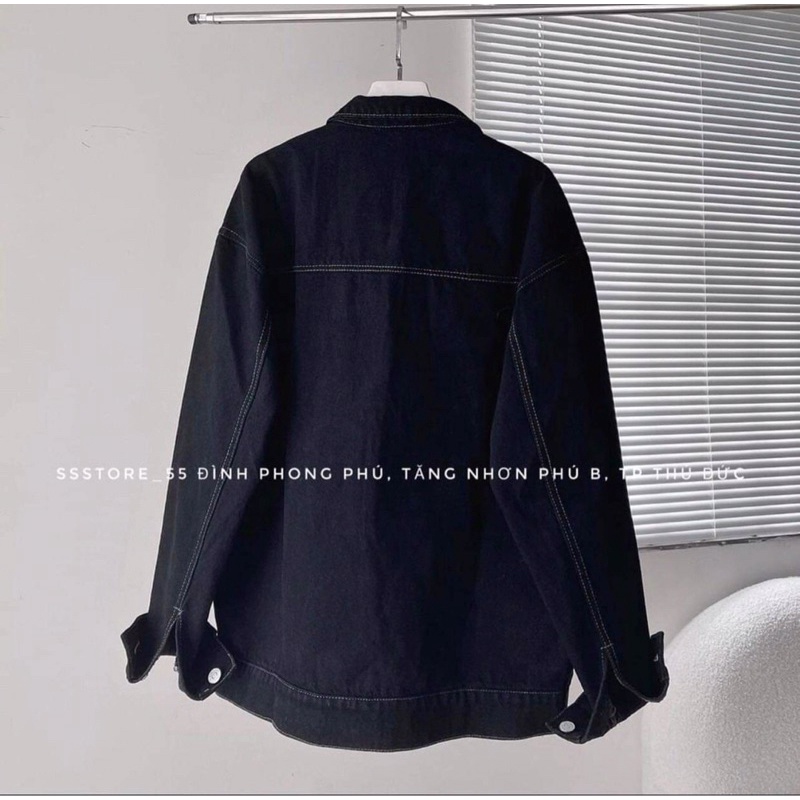 [Ảnh thật/Video]Áo khoác bò đen viền chỉ thiết kế tag da loại 1 Áo bò khoác ngoài hàng Quảng Châu