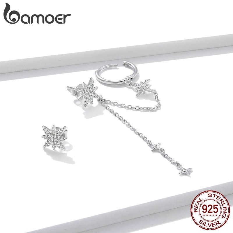 Khuyên tai BAMOER BSE433 bằng bạc 925 hình ngôi sao lấp lánh dành cho nữ