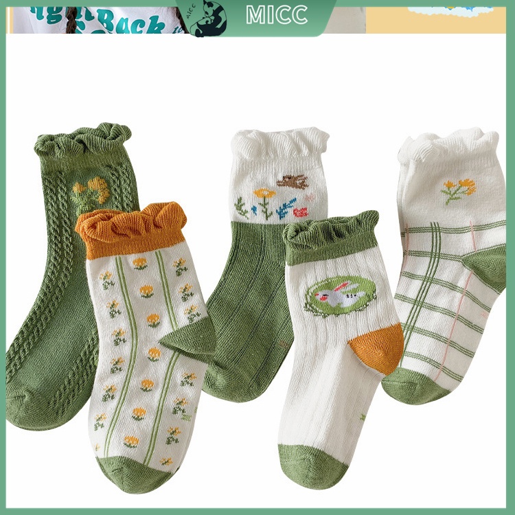 Set 5 Đôi Vớ Bằng Vải Cotton Thoáng Khí Dễ Thương Chất Lượng Cao Cho Trẻ Em
