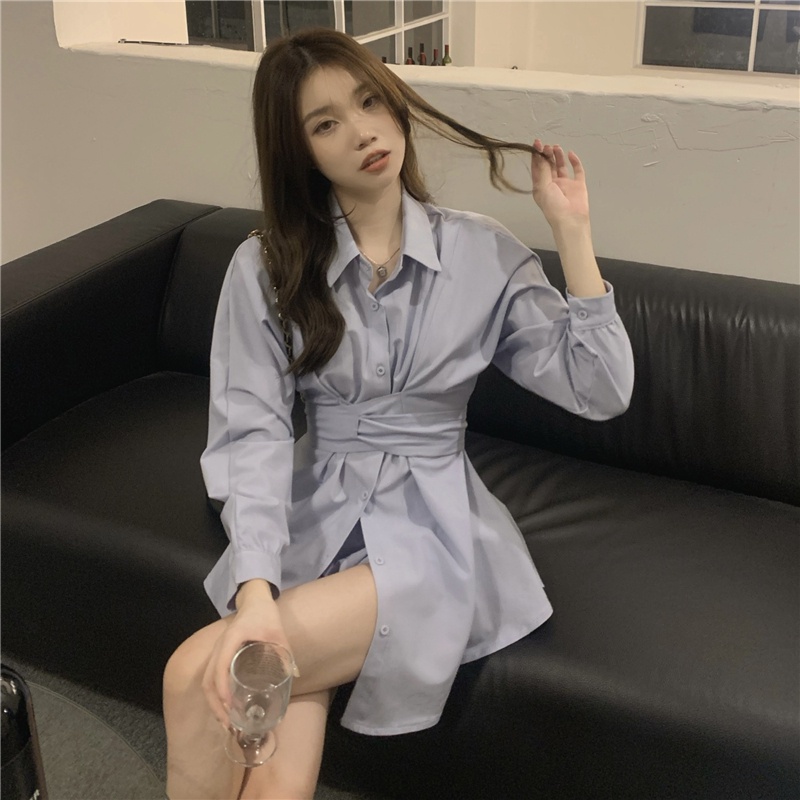 ZHELIHANGFEI Set Áo Sơ Mi Phối Chân Váy Dáng Rộng Phong Cách Hồng Kông Thời Trang Cá Tính Trẻ Trung