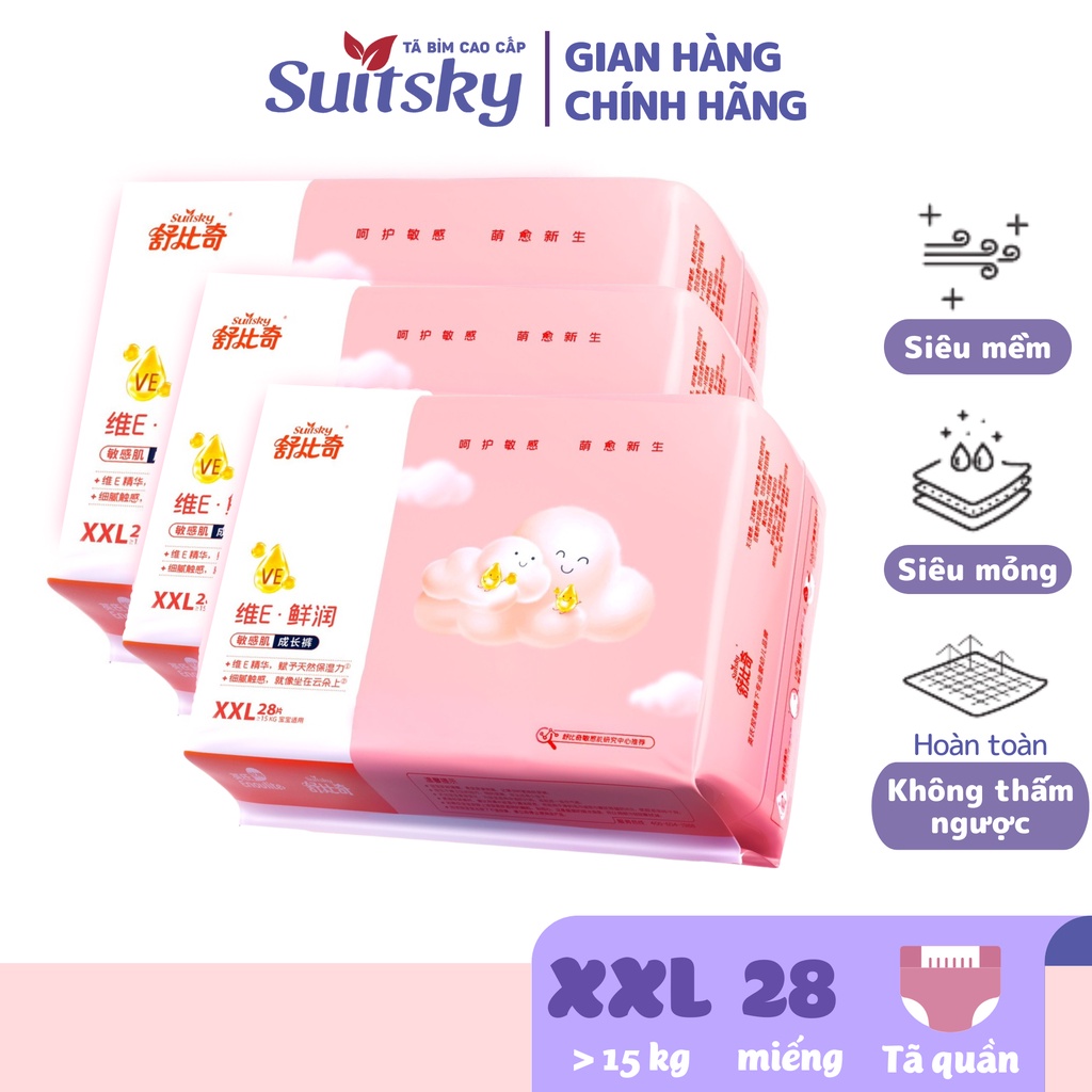 Combo 3 Tã/ bỉm Quần Suitsky Vitamin E nội địa Trung cho bé từ 15kg - Size XXL28
