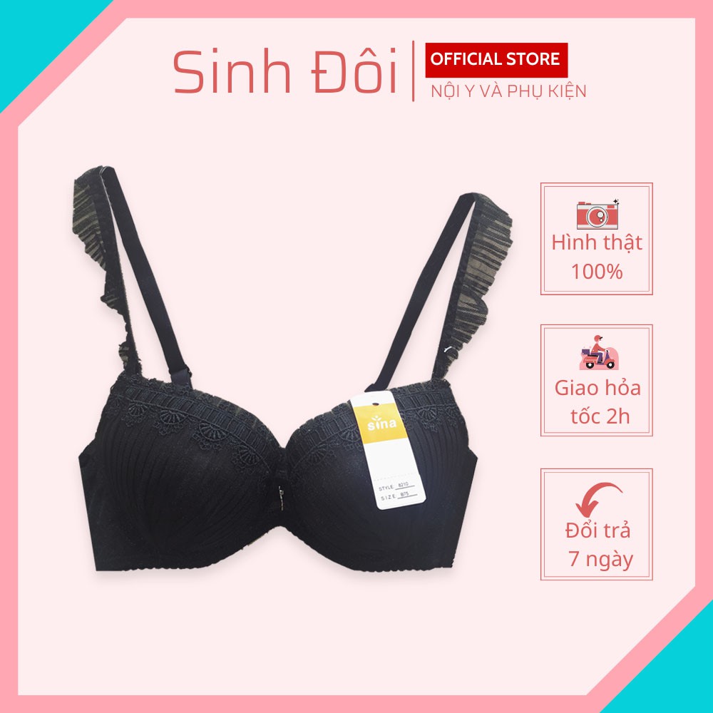 Áo ngực nữ ren nâng ngực tạo khe Sina 8210 có gọng mút vừa cúp xéo size 34-36-38