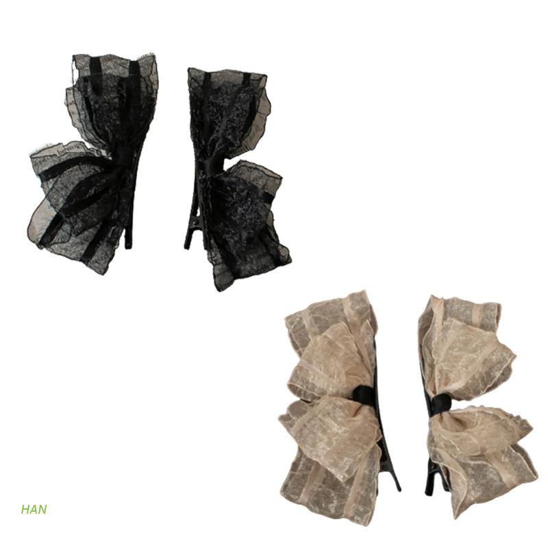 Kẹp tóc nơ lớt xếp ly chất liệu gạc lưới dễ thương