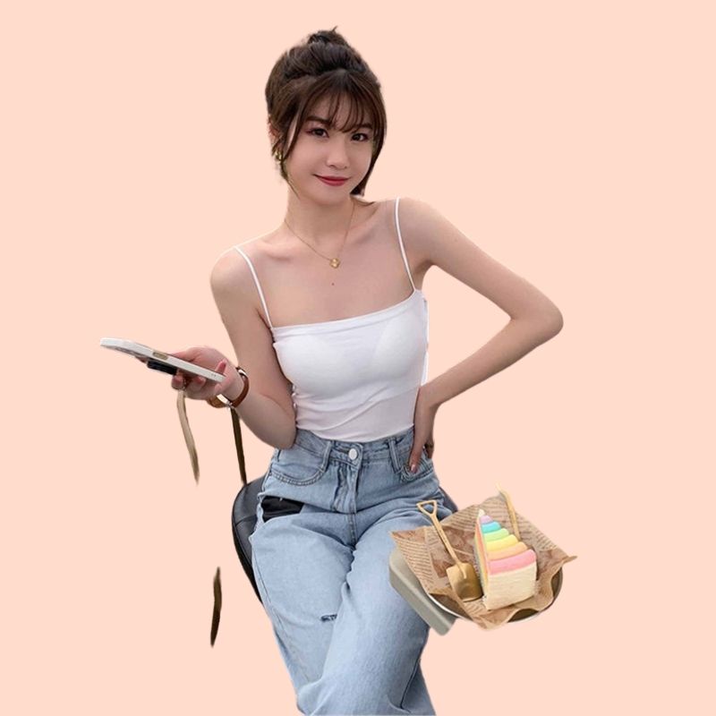 Áo 2 Dây Nữ Su Mền Mịn, Áo Bra 2 Dây Cotton Dán Dài [Có Mút Ngực Có Thể Tháo Rời] - 9998 Dài