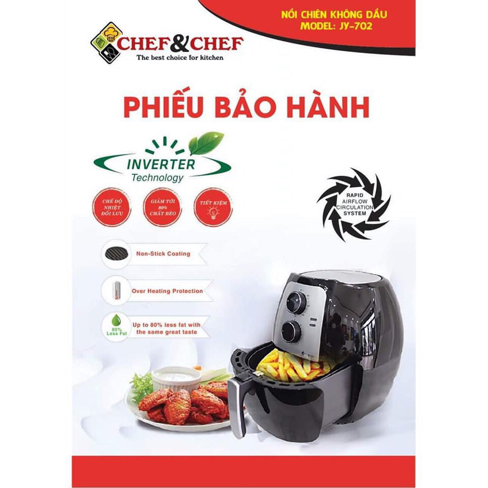 [Mã SKAMSALE03 giảm 10% đơn 200k] Nồi chiên không dầu Chef &amp; chef  HÀNG LOẠI 1  6.5l (YJ 702) - hữu ích cho mọi nhà