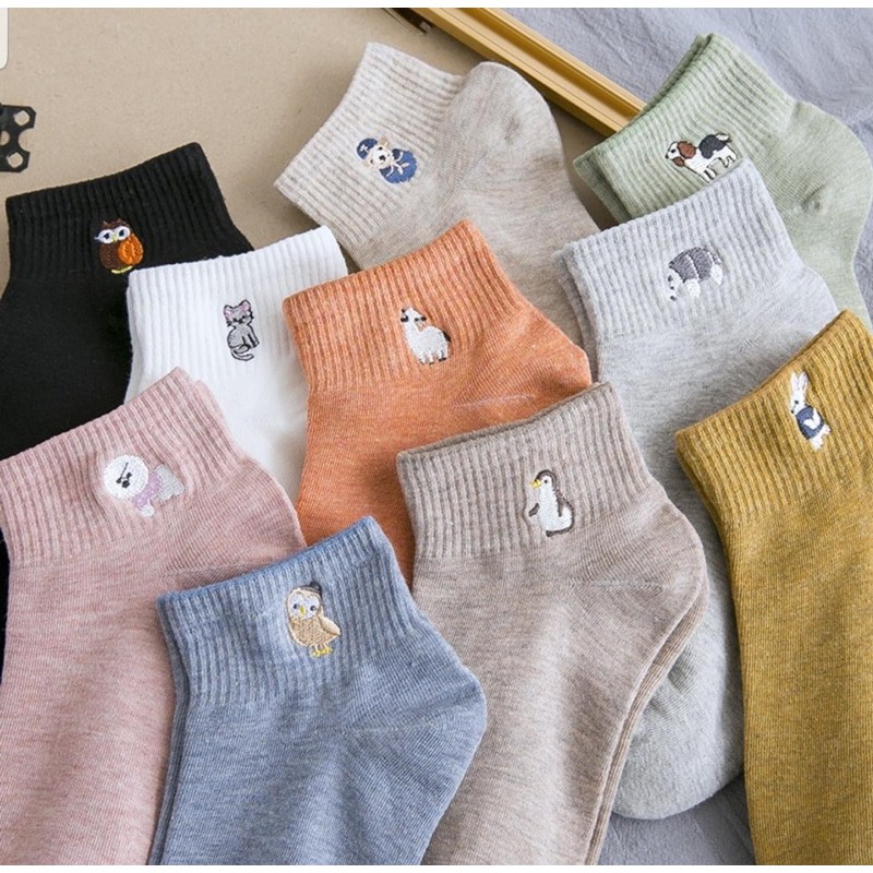 Vớ Tất Cổ Ngắn Icon Thú Vớ Thấp Icon Thêu Cotton Kháng Khuẩn Freesize Nam Nữ MRSOCKS - VN051