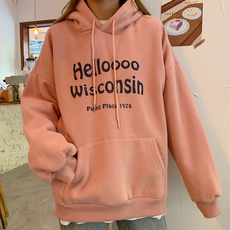 Áo Hoodie Dài Tay In Hoạ Tiết Chữ Kiểu Ulzzang Hàn Quốc Dành Cho Nữ | BigBuy360 - bigbuy360.vn