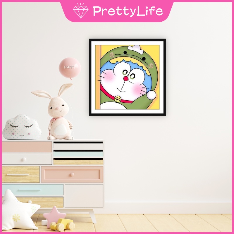 Bộ 1 Tranh Đính Đá 5D Tự Làm Hình Doraemon Kích Thước 30 X 30 Cm Trang Trí Nhà Cửa