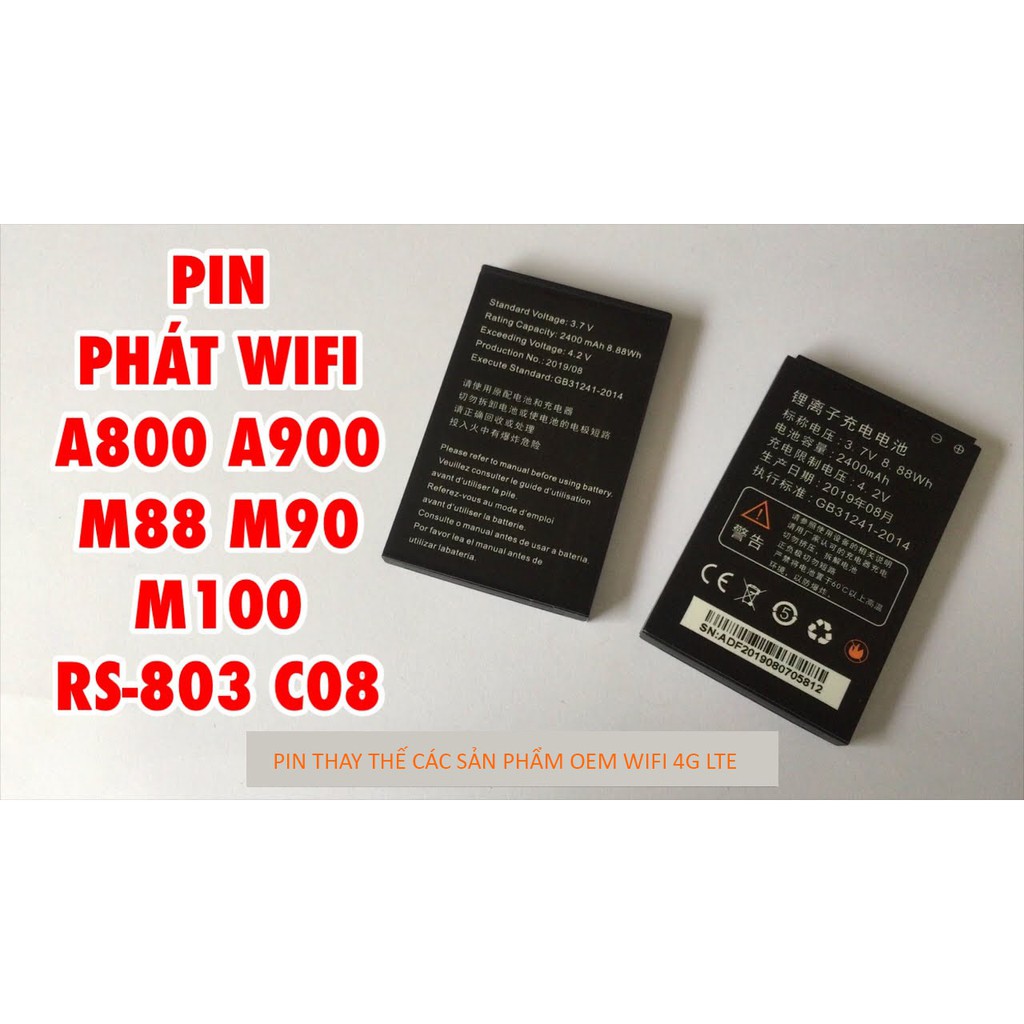 Pin thay thế bộ phát wifi LTE A800/A900/M88/ M100/RS803/C08 dung lượng 2400mAh (Đen)