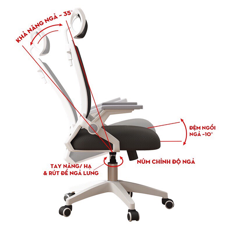 Ghế Xoay Văn Phòng Lưới Có Ngả Lưng Tựa Đầu Thoáng Khí Đệm Dày 6cm Công Thái Học Kiểu Dáng Thanh Mảnh Hiện Đại Chịu Lực