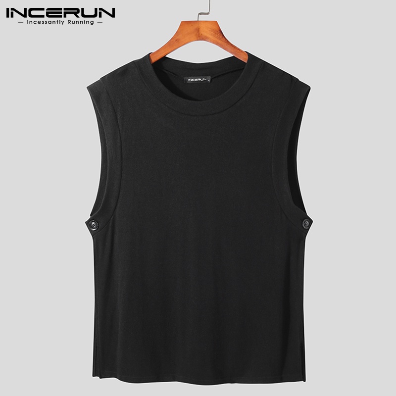 Áo sweater INCERUN dệt kim không tay màu trơn thời trang cho nam