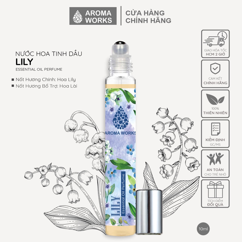 Tinh dầu nước hoa không cồn, lưu hương lâu Aroma Works Lily Essential Oil Perfume