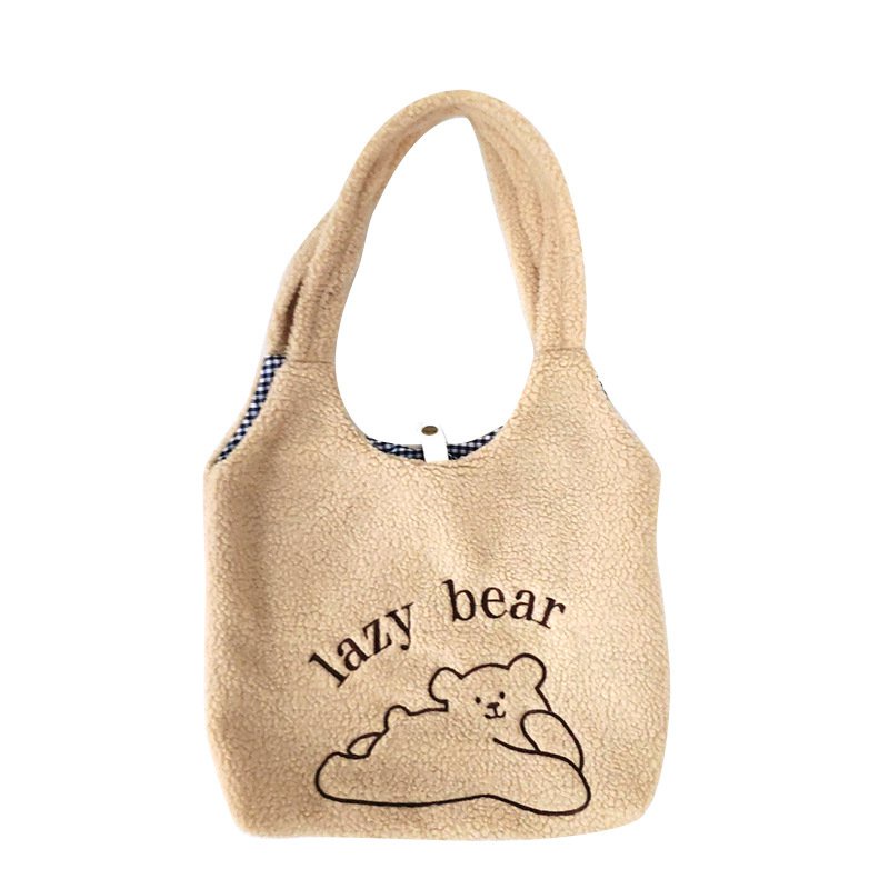 Túi Đeo Vai Bằng Vải Lông Cừu Mềm Mại Thêu Hình Gấu Dễ Thương Và Dễ Phối Đồ Cho Học Sinh