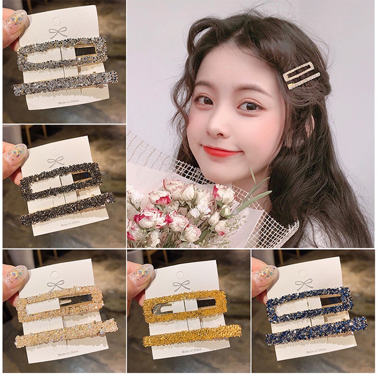 SET 2 chiếc kẹp tóc đính đá lấp lánh Hàn Quốc Set kẹp tóc | ẢNH THẬT |