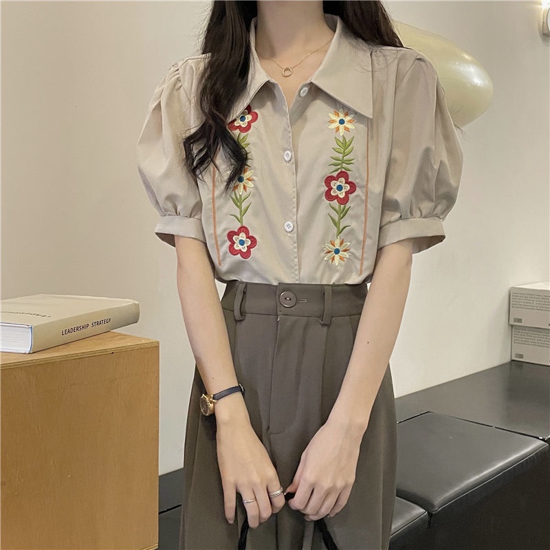 Áo Sơ Mi Nữ Thêu Hoa Phong Cách Retro  tao bao