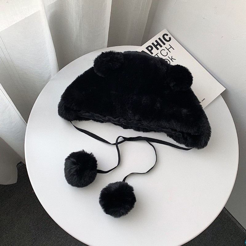 Mũ Trùm Đầu Mềm Mại Màu Trơn Đính Tai Gấu Bông Dày Dặn Ấm Áp Chống Gió Phiên Bản Nhật Bản Dễ Thương Cho Nữ Rai Feng