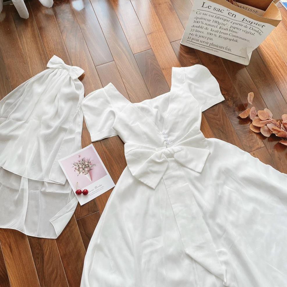 Đầm dự tiệc trắng xòe nơ lưng Cindy Dress sang trọng | BigBuy360 - bigbuy360.vn