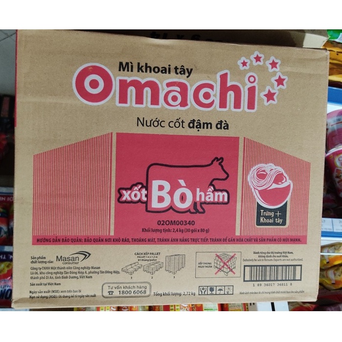 Thùng mì omachi bò/sườn/tôm 30 gói