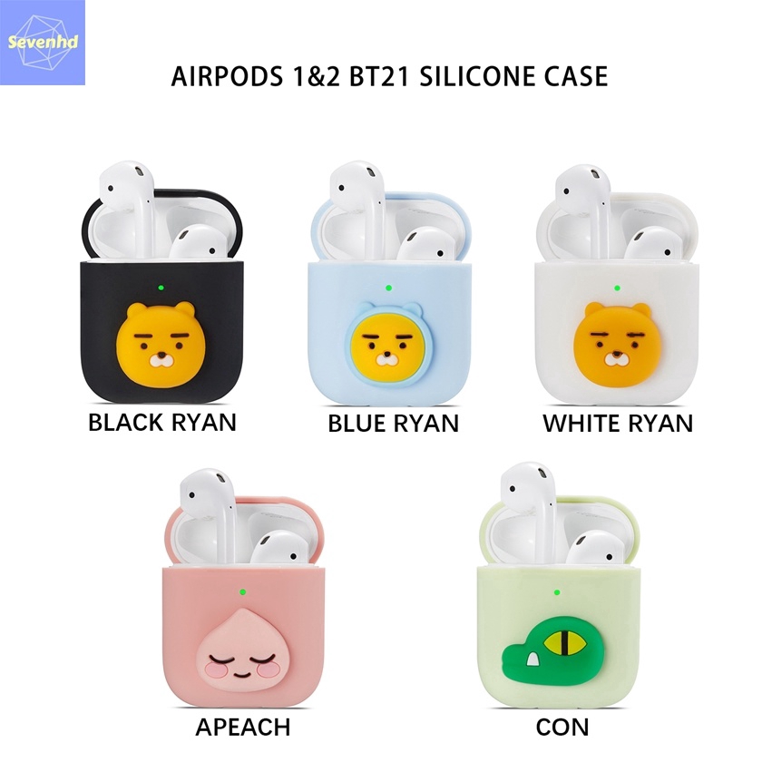 👏Ready Stock🎀 Vỏ bảo vệ hộp sạc tai nghe không dây Bluetooth Airpods 1/2 hình Kakao & BT21 hoạt hình đáng yêu bằng silicon