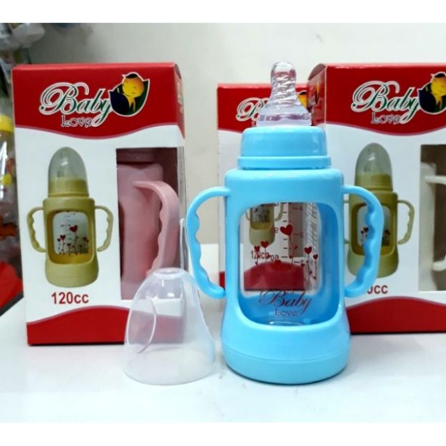 BÌNH SỮA THỦY TINH VÔ TRÙNG CHỊU NHIỆT 120ML BABY LOVE THÁI LAN.