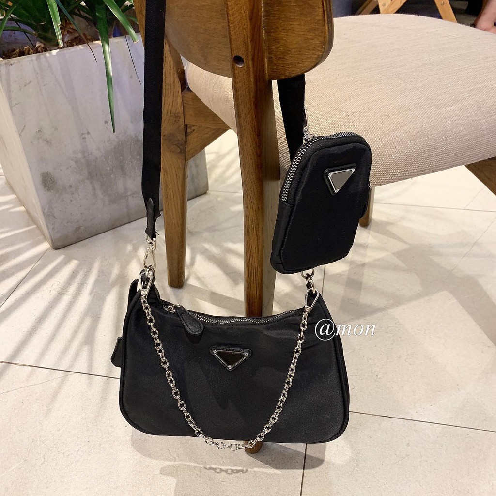 200860 TÚI CHÉO DÙ + TÚI BÉ - ĐEN - SIZE 16*26CM | BigBuy360 - bigbuy360.vn