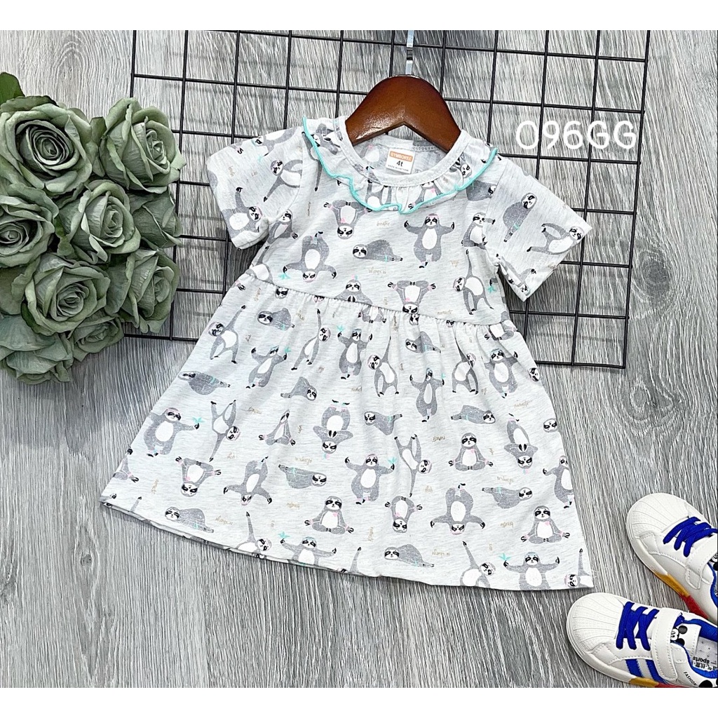 Đầm bé gái chất cotton VNXK cổ bèo dáng babydoll siêu đẹp 096