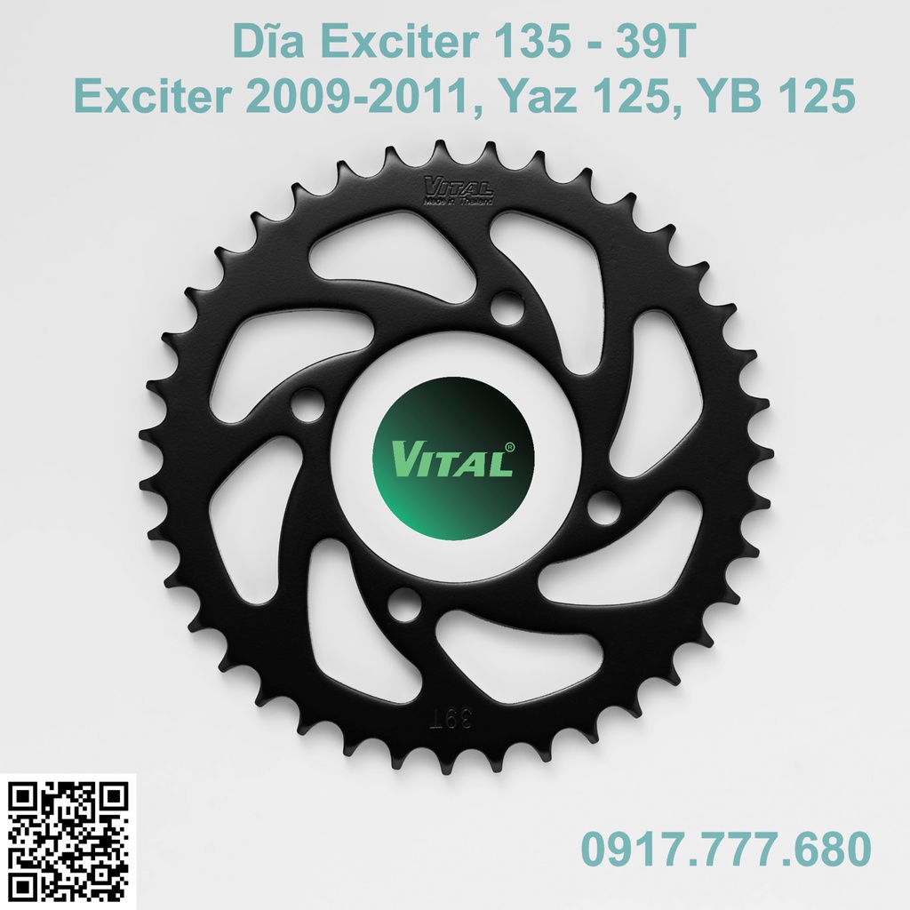 Dĩa tải lắp xe Ex 135, Sirius, Jupiter, Exciter 135, Ya z125, Ya YB 125 hiệu VITAL - NSD, xích đĩa tải Thái Lan