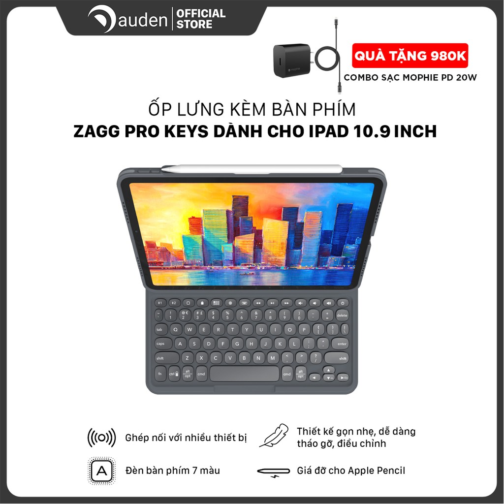 [Mã SKAMCLU9 giảm 10% đơn 100K] Ốp lưng kèm bàn phím ZAGG Pro Keys iPad 10.9 inch - 103407271