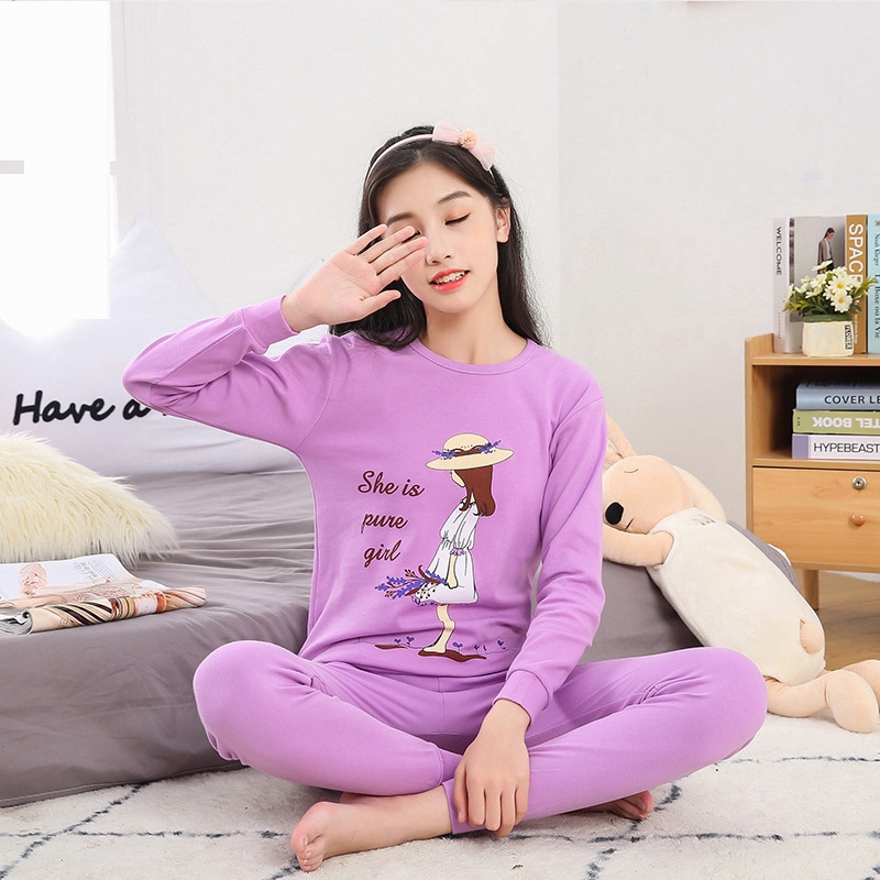 Pyjamas Kids Soft Cartoon Pajamas 8-18Yrs Boy 2pcs Cotton Breathable Sleepwear Shirt+Pants Sleep Wear Girls Homewear Clothes