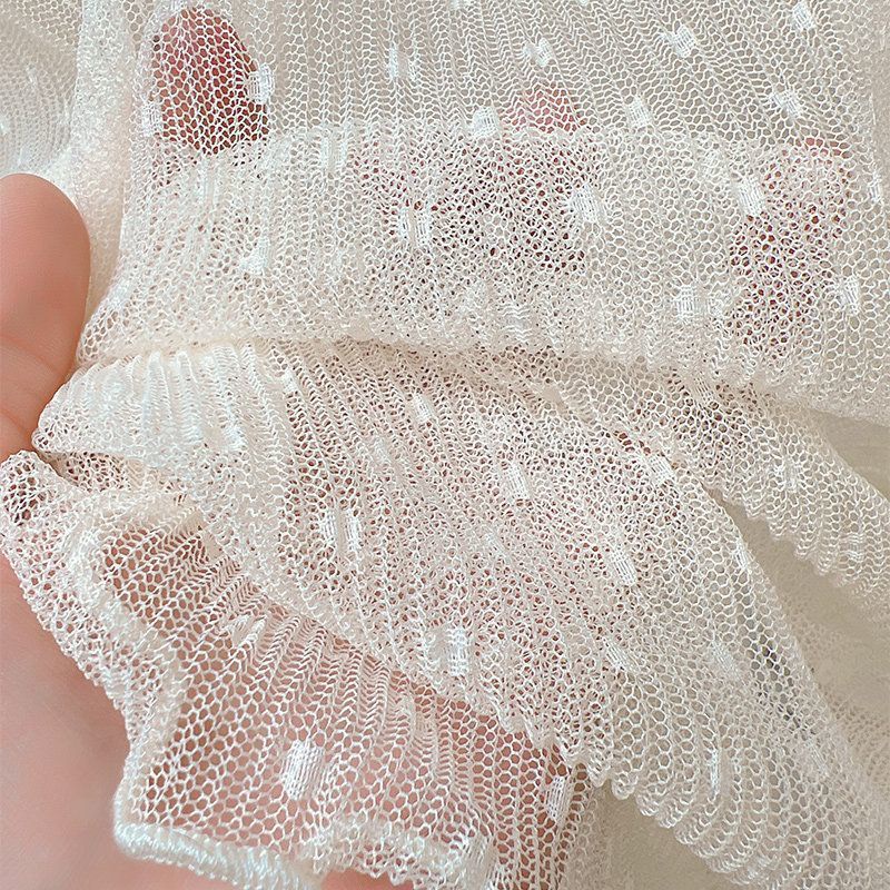 Áo Ren Lưới Tay Loe Dài Cổ Cao Phong Cách Hàn Quốc Dành Cho Nữ