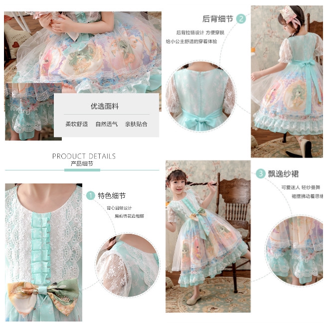 Đầm công chúa dáng xòe phối hoa xinh xắn thời trang cho bé gái