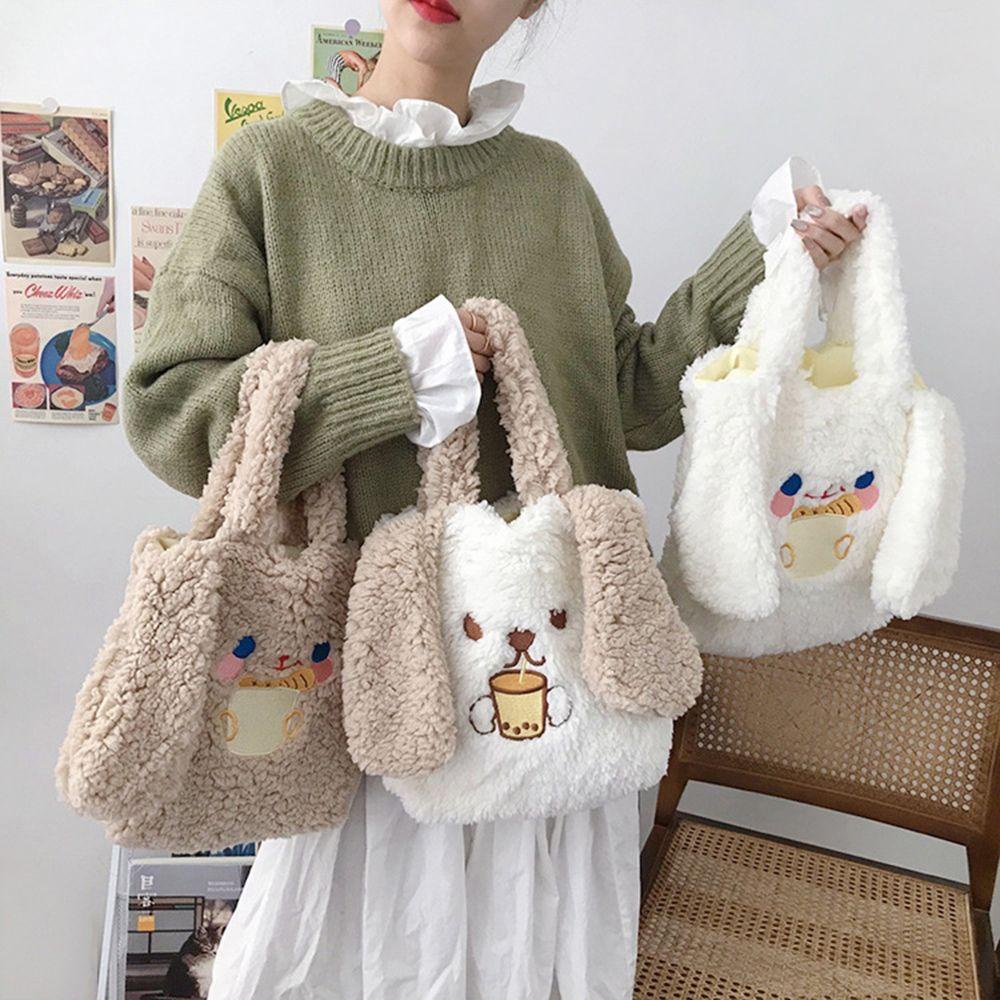 Túi Đeo Chéo Lông Xù Đính Tai Dài Họa Tiết Hoạt Hình Dễ Thương Thời Trang Cho Nữ