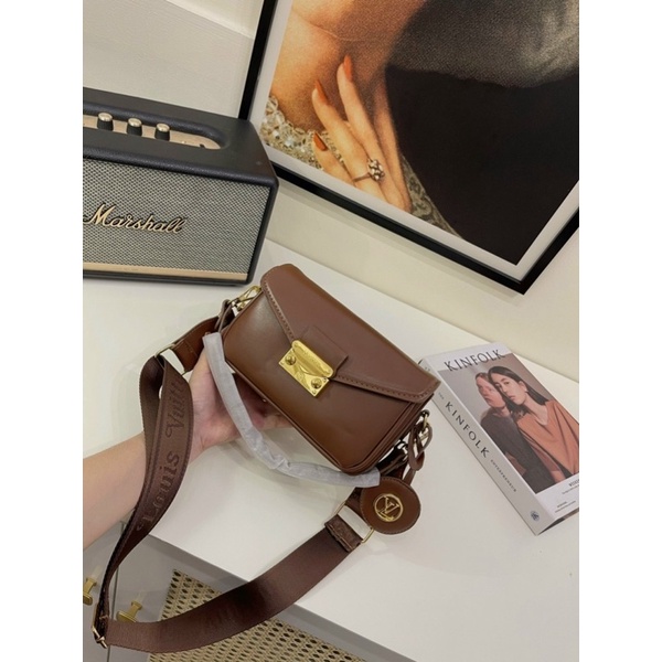 Túi xách nữ kẹp nách da trơn phối dây đeo chéo bản to eo vì