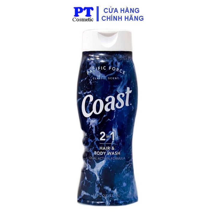 Sữa Tắm Coast - Dầu Tắm Gội Coast Mỹ 2 in 1 Coast Hair &amp; Body Wash Classic Scent Pacific Force 532ml