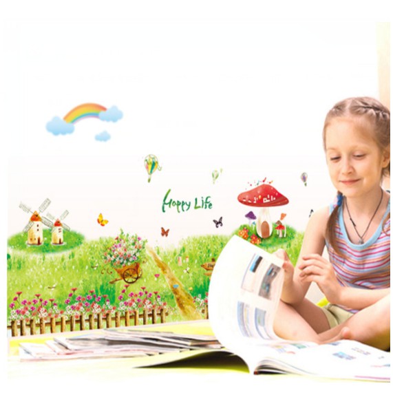 Decal trang trí chân tường Hàng rào  Happy life