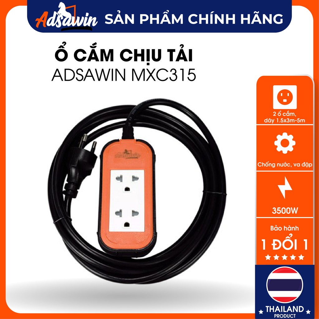 CHÍNH HÃNG -Ổ cắm (chịu tải) công suất lớn TOSHINO ADSAWIN  MADE IN THAILAND  MX315 IP20 ,3600W,chống nước,chống va đập.