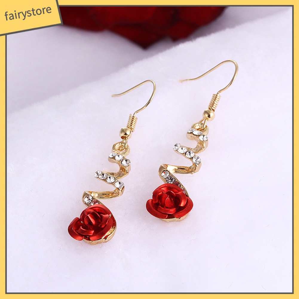 Bông Tai Hình Hoa Hồng Đính Đá Thời Trang Cho Nữ