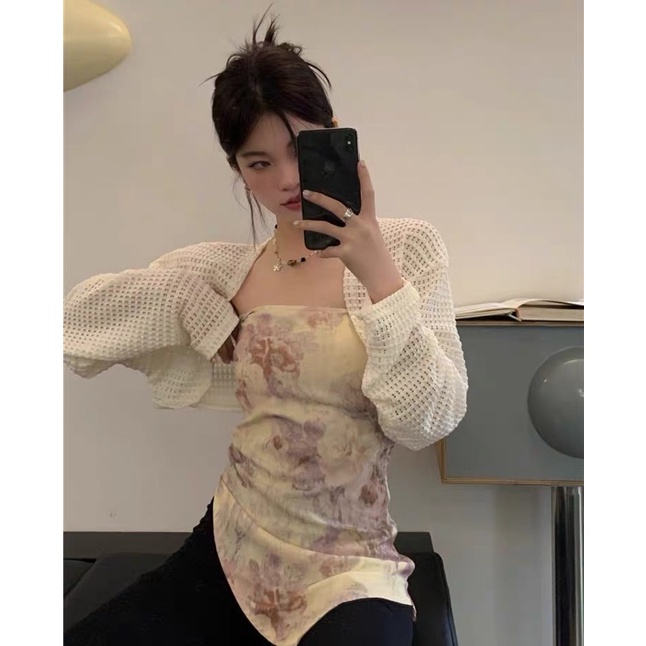 Set áo ống nhún + áo khoác lưới