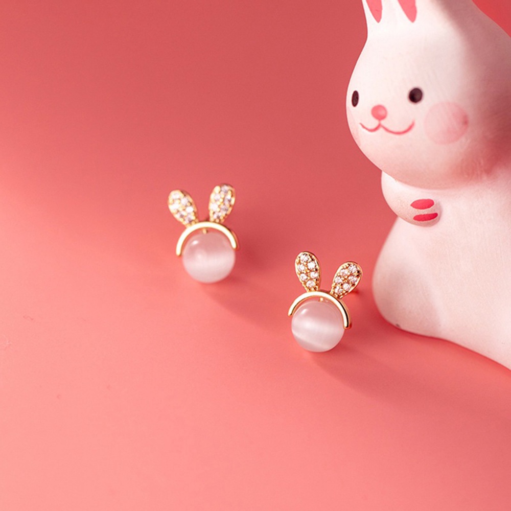 Khuyên Tai Hình Thỏ Đính Đá Opal Ba Chiều Phong Cách Hàn Quốc Đơn Giản Và Ngọt Ngào Cho Nữ