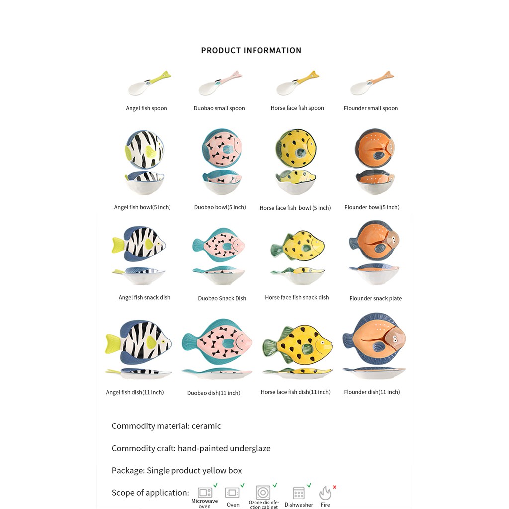 BANFANG Đĩa/Bát đựng thức ăn họa tiết cá đại dương sáng tạo dễ thương cho gia đình