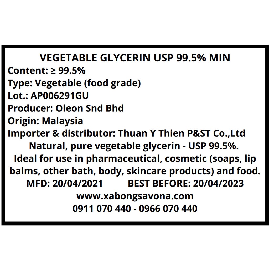 Glycerin Thực Vật USP 1 KG - USP Vegetable Glycerine 1KG | BigBuy360 - bigbuy360.vn