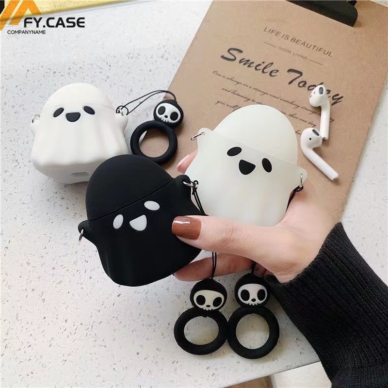 Vỏ Bảo Vệ Hộp Sạc Tai Nghe AirPods 1 2 3 Pro Bluetooth Không Dây Chất Liệu Silicon Mềm Chống Sốc Hình Ma Dễ Thương