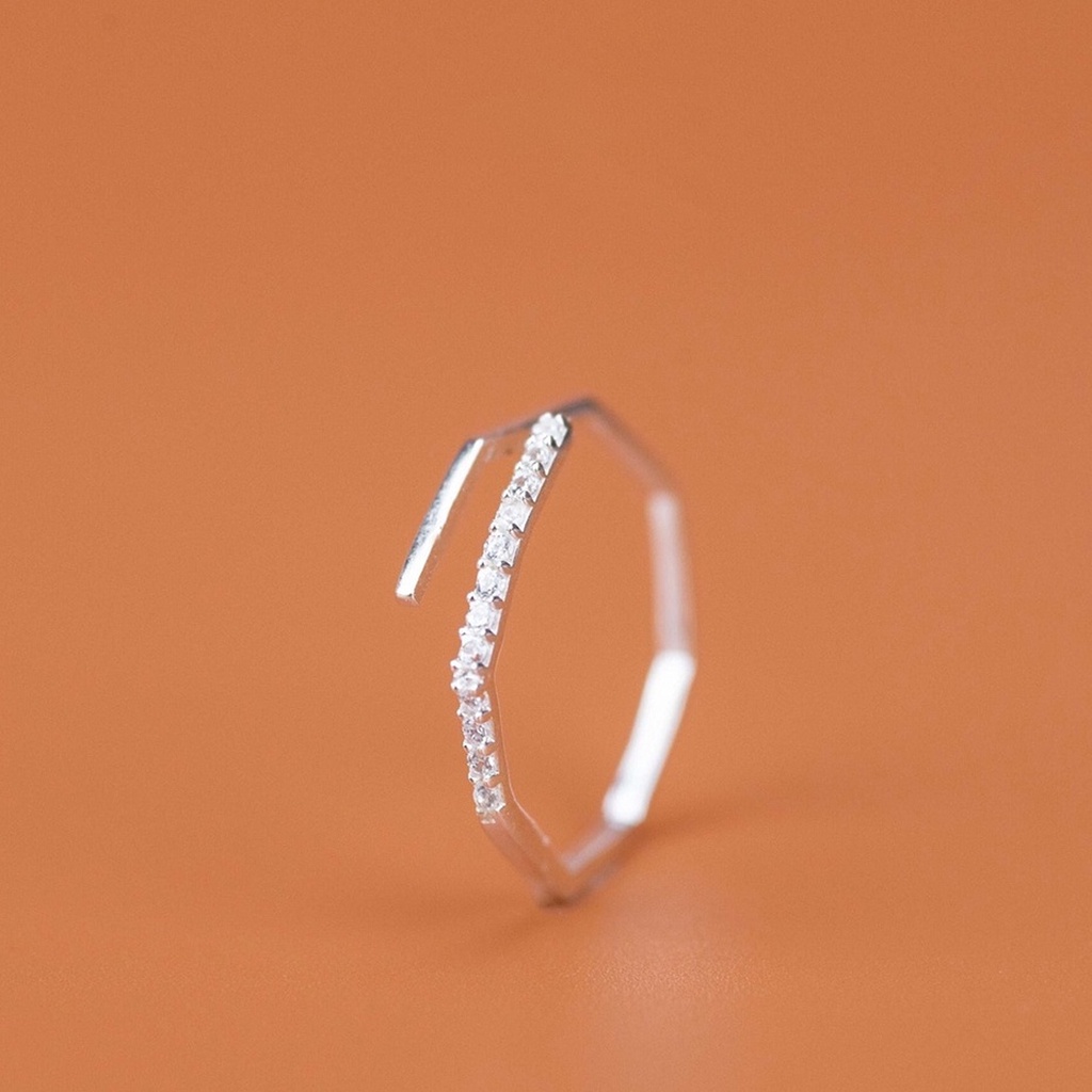 Nhẫn bạc ta nữ PANSY thiết kế cạnh đa giác hở, nhẫn nữ bạc 925 đính đá cá tính