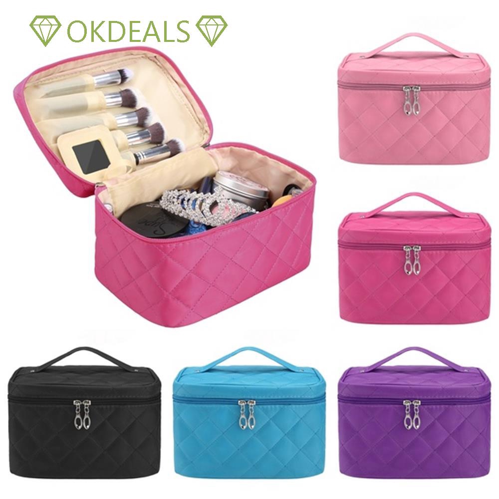 Hộp Đựng Mỹ Phẩm Hình Oval Bằng Vải Họa Tiết Kim Cương Chống Thấm Nước