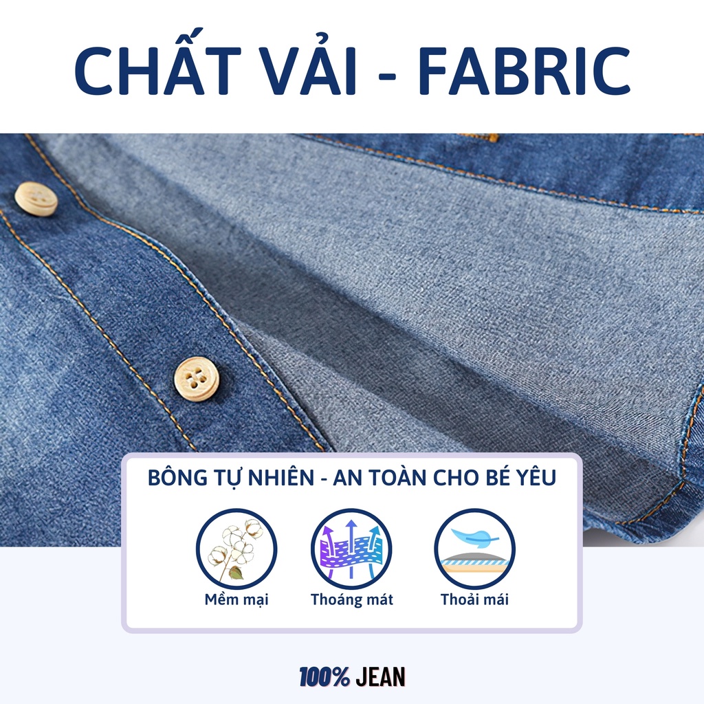 Áo sơ mi jean bé trai dài tay 27Kids WELLKIDS áo bò mềm cổ bẻ đi học nam cho trẻ từ 4-10 tuổi BLSH3