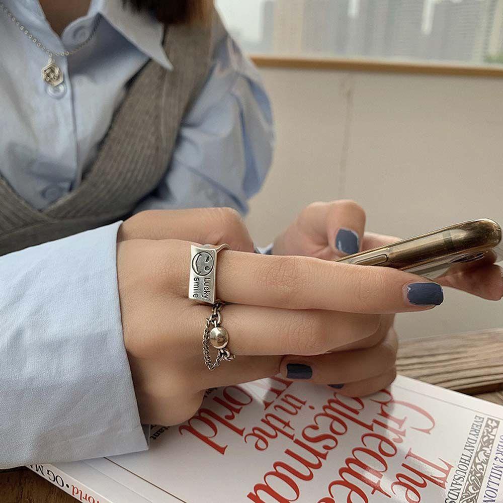 Nhẫn Mặt Cười SOMEDAYZL|Vòng Tay May Mắn Nhiều Màu Sắc Cho Cặp Đôi|Nhẫn Hở Điều Chỉnh Được Màu Sắc Thời Trang