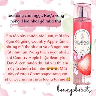 [BILL MỸ] CHAMPAGNE APPLE & HONEY - BỘ XỊT THƠM DƯỠNG THỂ BATH AND BODYWORKS