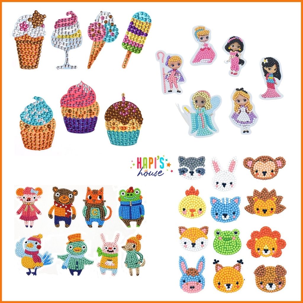Sticker đính đá cho bé, tranh đính đá cho bé, trang trí cốc, ví, cặp, dán tường hình công chúa đáng yêu