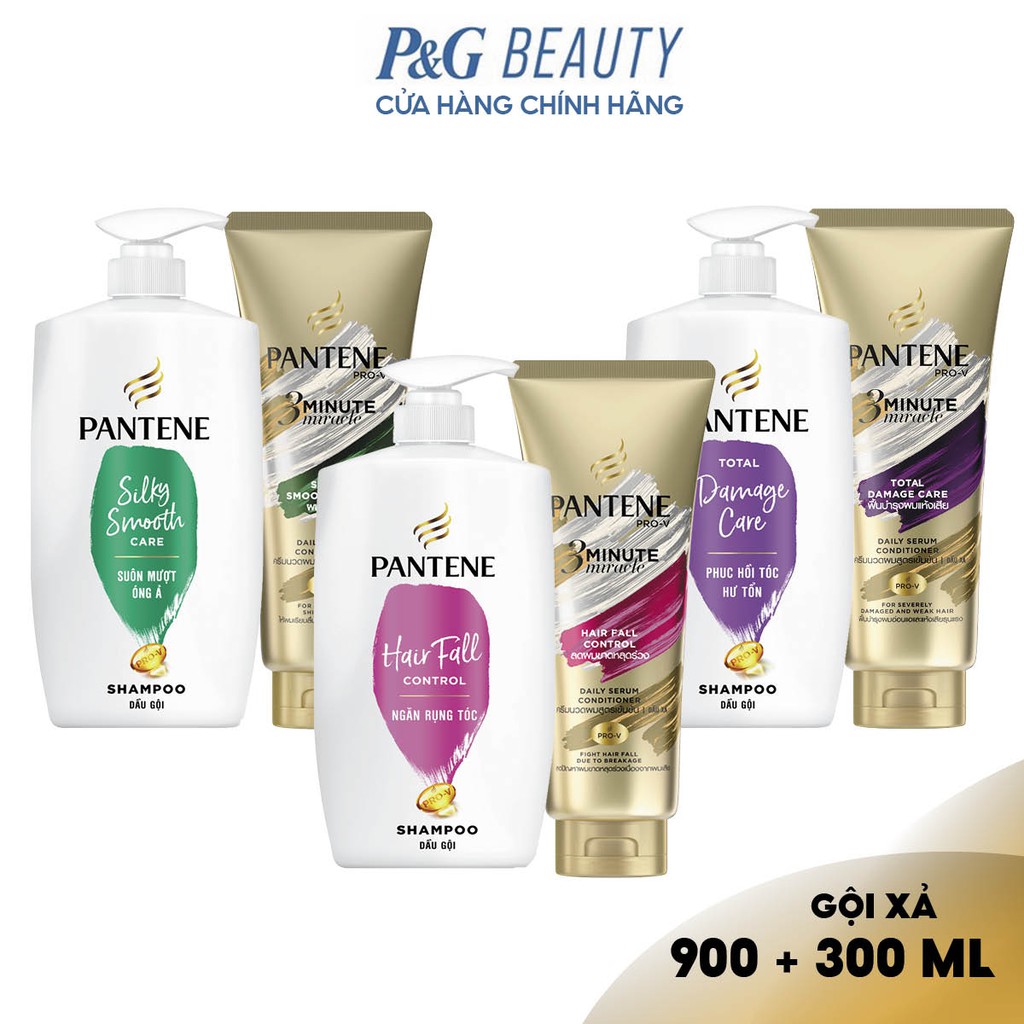 Bộ Dầu gội Pantene 900ML & Kem xả 3 phút diệu kỳ 300ML:Ngăn rụng tóc