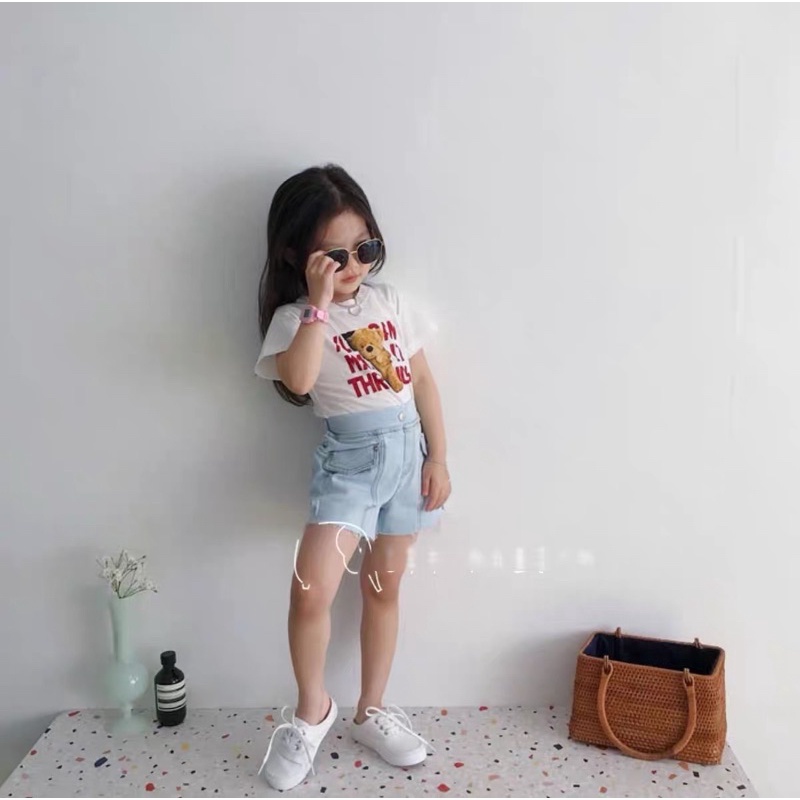 Áo thun trẻ em, áo phông gia đình SAMY KIDS áo cho bé trai, bé gái tay lỡ unisex hình gấu